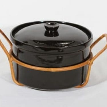 Arabia Kilta kannellinen vuoka, musta, suunnittelija Kaj Blomqvist,