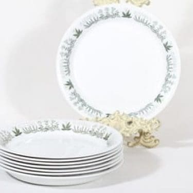 Arabia Polaris lautaset, 8 kpl, suunnittelija Raija Uosikkinen, matala, siirtokuvakoriste