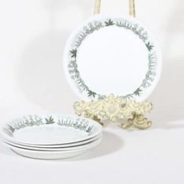 Arabia Polaris lautaset, 5 kpl, suunnittelija Raija Uosikkinen, pieni, matala, siirtokuvakoriste