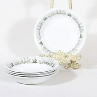 Arabia Polaris lautaset, 5 kpl, suunnittelija Raija Uosikkinen, syvä, siirtokuvakoriste