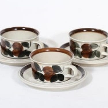 Arabia Ruija teekupit, käsinmaalattu, 3 kpl, suunnittelija Raija Uosikkinen, käsinmaalattu, retro