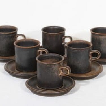 Arabia Ruska kahvikupit, ruskea, 6 kpl, suunnittelija Ulla Procope,