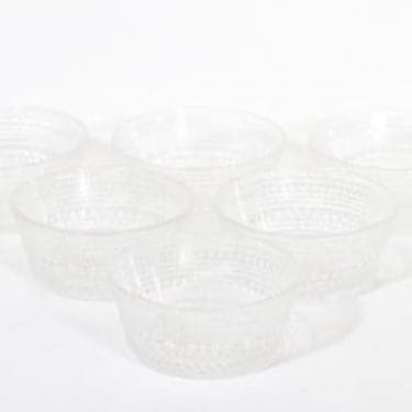 Nuutajärvi Kastehelmi jälkiruokakulhot, kirkas, 6 kpl, suunnittelija Oiva Toikka,