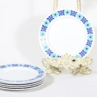 Arabia Ahmet lautaset, 6 kpl, suunnittelija Raija Uosikkinen, pieni, serikuva, retro