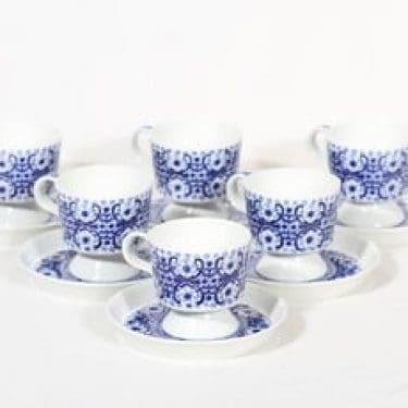 Arabia FC kahvikupit, sininen, 6 kpl, suunnittelija Raija Uosikkinen, kuparipainokoriste