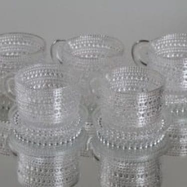 Nuutajärvi Kastehelmi kahvikupit, kirkas, 5 kpl, suunnittelija Oiva Toikka,