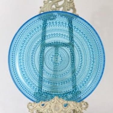 Nuutajärvi Kastehelmi lautanen, turkoosi, suunnittelija Oiva Toikka,