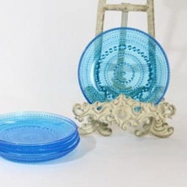 Nuutajärvi Kastehelmi lautaset, turkoosi, 4 kpl, suunnittelija Oiva Toikka, pieni