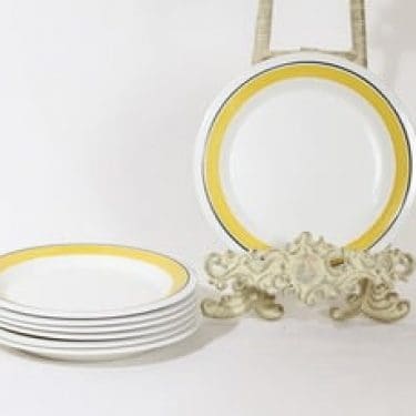 Arabia Faenza lautaset, 7 kpl, suunnittelija Inkeri Seppälä, pieni, raitakoriste