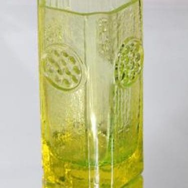 Riihimäen lasi 1497 maljakko, keltainen, suunnittelija Tamara Aladin, retro