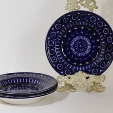 Arabia Valencia lautaset, syvä, 4 kpl, suunnittelija Ulla Procope, syvä, käsinmaalattu, signeerattu