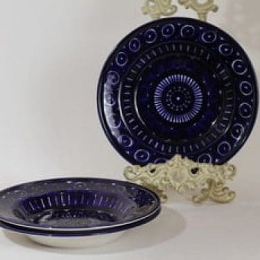 Arabia Valencia lautaset, syvä, 3 kpl, suunnittelija Ulla Procope, syvä, käsinmaalattu, signeerattu