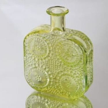 Riihimäen lasi Grapponia koristepullo, keltainen, suunnittelija Nanny Still,