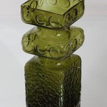 Riihimäen lasi Kehrä maljakko, oliivinvihreä, suunnittelija Tamara Aladin, suuri