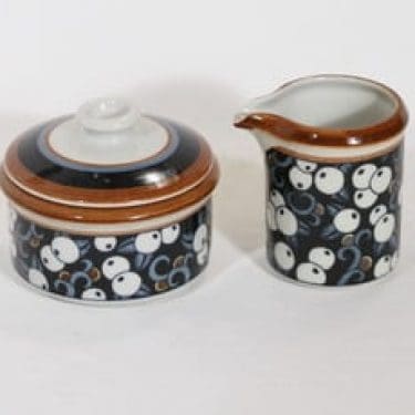 Arabia Taika sokerikko ja kermakko, suunnittelija Inkeri Seppälä, serikuva, retro