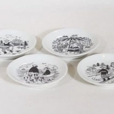 Arabia Harraste koristelautaset, 4 kpl, suunnittelija Raija Uosikkinen, pieni, siirtokuva