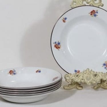 Arabia lautaset, kukkakuvio, 6 kpl, suunnittelija , kukkakuvio, siirtokuva, syvä