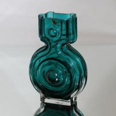 Riihimäen lasi Aitanlukko maljakko, turkoosi, suunnittelija Helena Tynell,