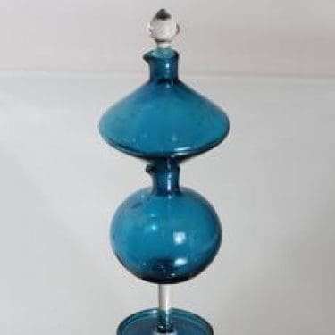 Riihimäen lasi Harlekiini etikka- ja öljykarahvi, sininen, suunnittelija Nanny Still,