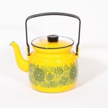 Finel Primavera kahvipannu, keltainen, suunnittelija Raija Uosikkinen, serikuva, retro