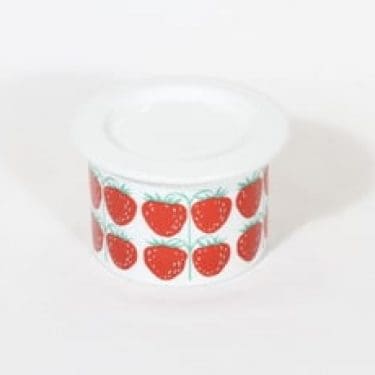 Arabia Pomona purnukka, mansikka, suunnittelija Raija Uosikkinen, mansikka, serikuva, retro