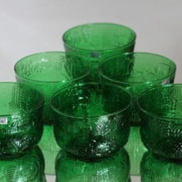 Nuutajärvi Fauna jälkiruokamaljat, vihreä, 6 kpl, suunnittelija Oiva Toikka,