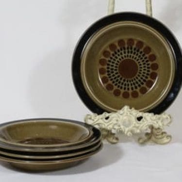 Arabia Kosmos lautaset, syvä, 4 kpl, suunnittelija Gunvor Olin-Grönqvist, syvä, retro