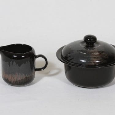 Arabia Arctica Aurora Borealis sokerikko ja kermakko, musta, suunnittelija Markku Metsämäki, serikuva