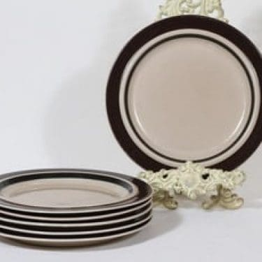 Arabia Ruija lautaset, matala, 6 kpl, suunnittelija Raija Uosikkinen, matala, raitakoriste