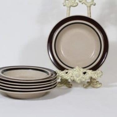 Arabia Ruija lautaset, syvä, 6 kpl, suunnittelija Raija Uosikkinen, syvä, raitakoriste