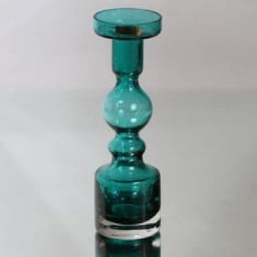 Riihimäen lasi Pompadour kynttilänjalka, turkoosi, suunnittelija Nanny Still,