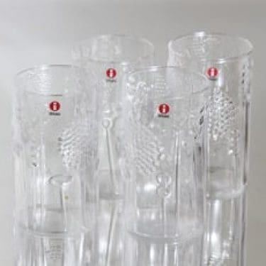 Nuutajärvi Flora lasit, kirkas, 4 kpl, suunnittelija Oiva Toikka, 30 cl