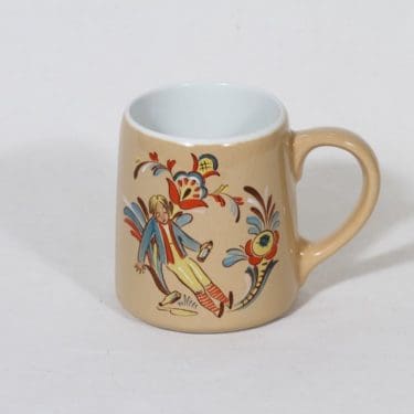 Arabia Kesti olutmuki, 0.4 l, suunnittelija Svea Granlund, 0.4 l, käsinmaalattu, ruotsinkielinen teksti