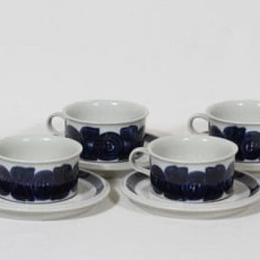 Arabia Anemone teekupit, käsinmaalattu, 4 kpl, suunnittelija Ulla Procope, käsinmaalattu, signeerattu