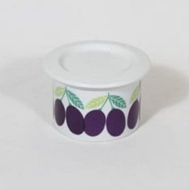 Arabia Pomona purnukka, luumu, suunnittelija Raija Uosikkinen, luumu, pieni, serikuva, retro