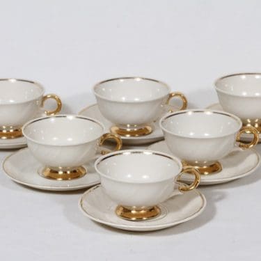 Arabia Kultakoriste mokkakupit, 6 kpl, suunnittelija Olga Osol, kullattu