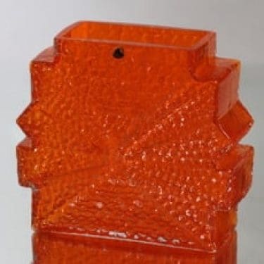 Riihimäen lasi Stellaria maljakko, oranssi, suunnittelija Nanny Still, massiivinen, retro