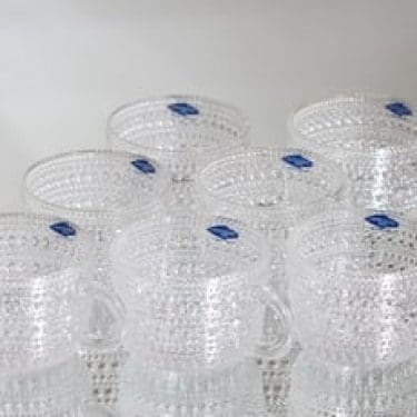 Nuutajärvi Kastehelmi kahvikupit, kirkas, 7 kpl, suunnittelija Oiva Toikka,