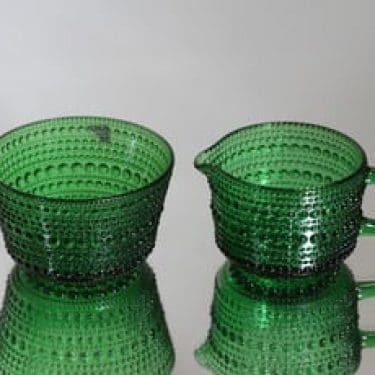 Nuutajärvi Kastehelmi sokerikko ja kermakko, vihreä, suunnittelija Oiva Toikka,