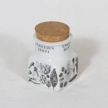 Arabia maustekuvio maustepurkki, laakerinlehti, suunnittelija Esteri Tomula, laakerinlehti