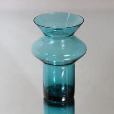 Riihimäen lasi Hyrrä maljakko, turkoosi, suunnittelija Helena Tynell,