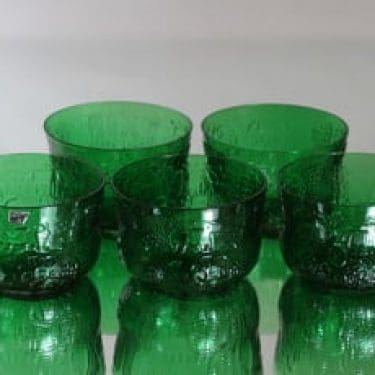 Nuutajärvi Fauna jälkiruokakulhot, vihreä, 5 kpl, suunnittelija Oiva Toikka,