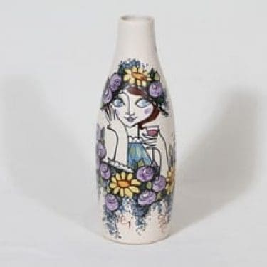 Kupittaan savi maljakko, käsinmaalattu, suunnittelija Gudrun Raunio, käsinmaalattu, signeerattu