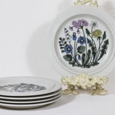 Arabia Flora lautaset, matala, 5 kpl, suunnittelija Esteri Tomula, matala, serikuva