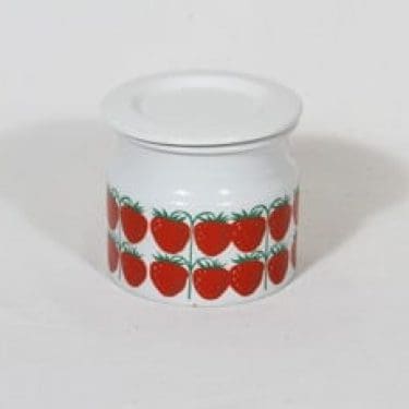 Arabia Pomona purnukka, mansikka, suunnittelija Raija Uosikkinen, mansikka, serikuva, retro