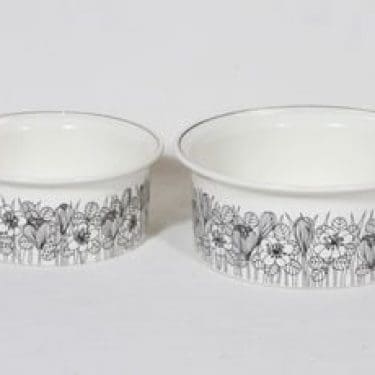 Arabia Krokus kulhot, musta|valkoinen, 2 kpl, suunnittelija Esteri Tomula, painokoriste