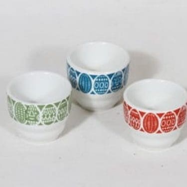 Arabia Kauno munakupit, eri värejä, 3 kpl, suunnittelija Raija Uosikkinen, serikuva