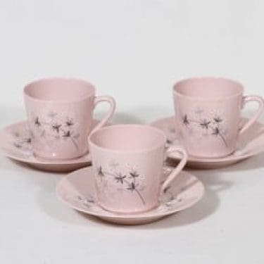 Arabia Lumikukka kahvikupit, rosa, 3 kpl, suunnittelija Raija Uosikkinen, serikuva
