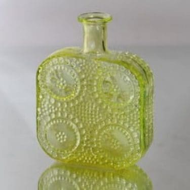 Riihimäen lasi Grapponia koristepullo, keltainen, suunnittelija Nanny Still,