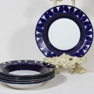 Arabia Sotka lautaset, syvä, 6 kpl, suunnittelija Raija Uosikkinen, syvä, käsinmaalattu